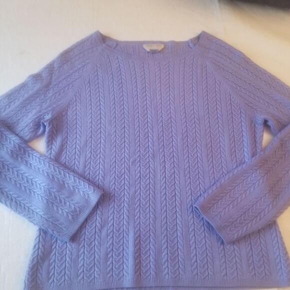 Casual Corner Blue Braided Cable Knit Boat Neck Textured Sweater Size Large - Picture 4 of 10